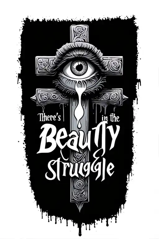3 Religious Cross With A Eye And Tear With The Words There's Beauty In The Struggle