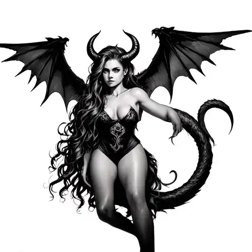 Realism Devil Girl Sexy With Horns Wings And A Tail