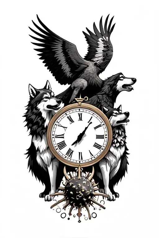 Wolf And Eagle And Two Wolves Howling And A Clock And A Covid Symbol