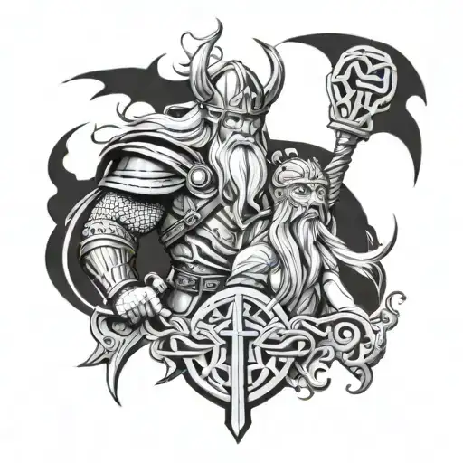 Combine Elements Of Norse Mythology Into A Tattoo Design With Odin And Thor