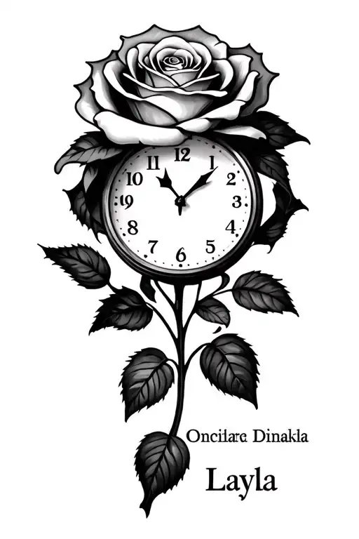 Rose And Clock With Time And Date And Name Layla