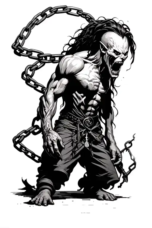 Enraged Beserker Chained To The Floor Black And White