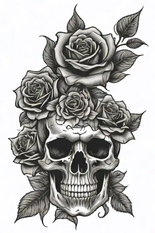 Skull With Roses Blooming