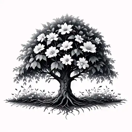 Willow Tree With Other Flowers Underneath