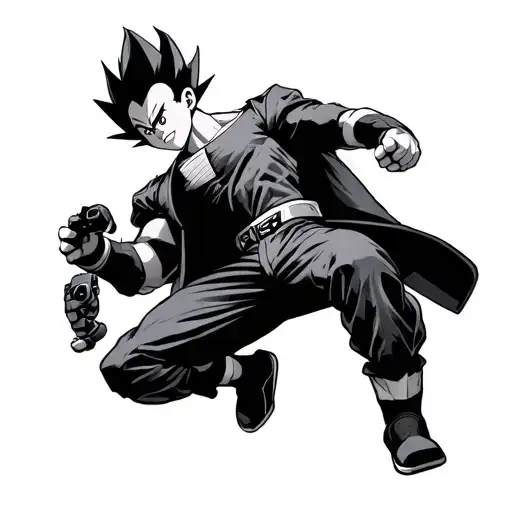 Vegeta In The Air Bearing A Playstation And Coat