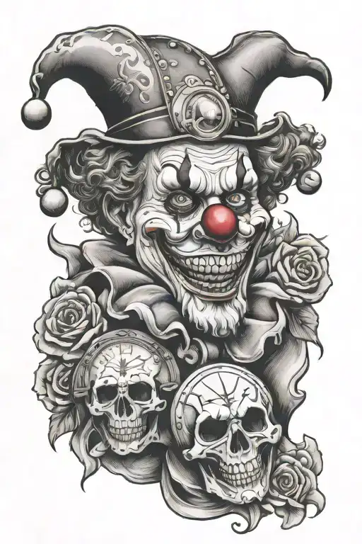 Clown And Skull With Time Piece
