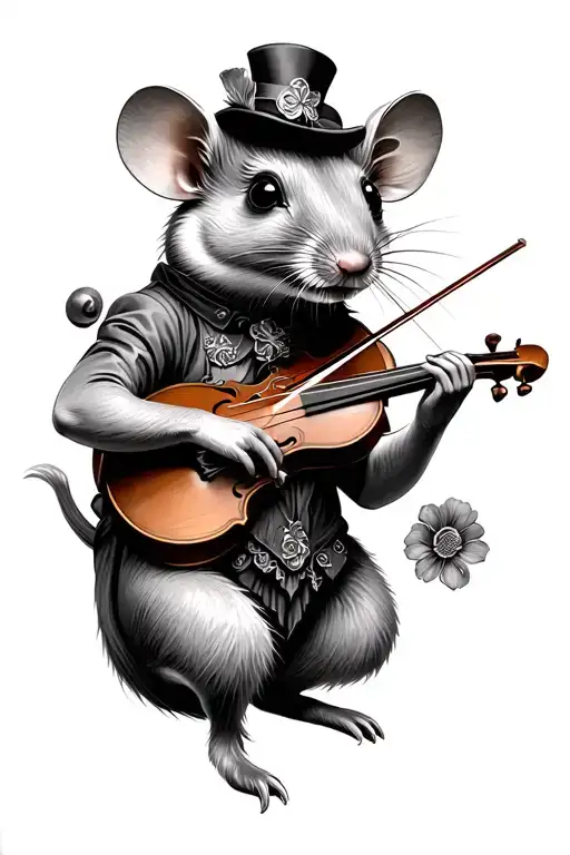 Traditional Irish Music Tattoo Of A Rat Playing The Fiddle