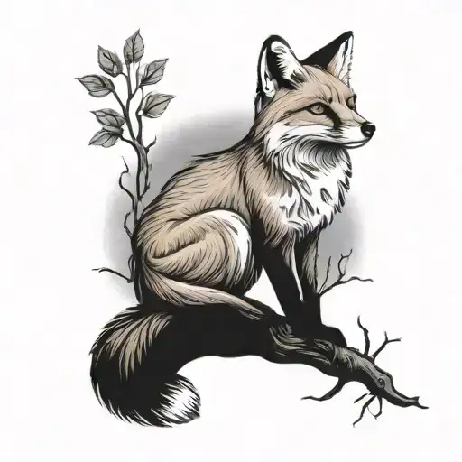 Fox Sitting Under A Tree