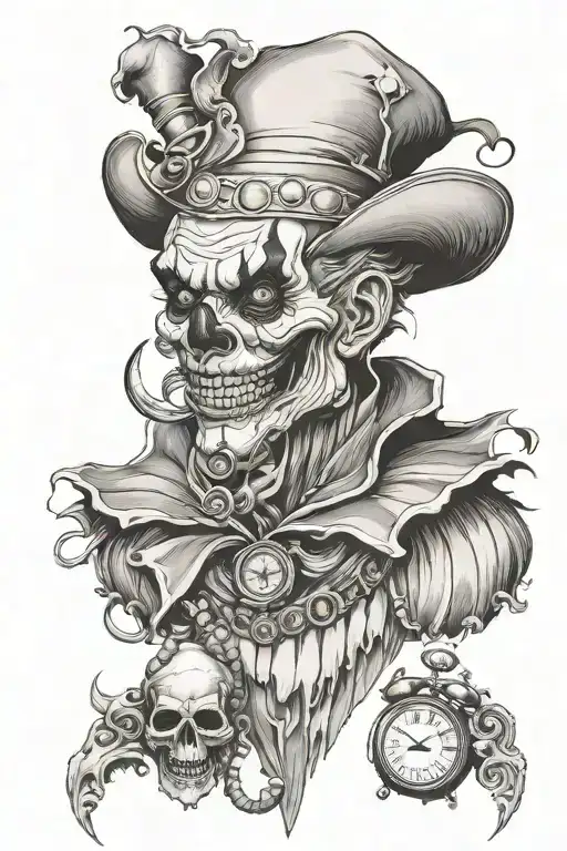 Clown And Skull With Time Piece Incorporating Elements