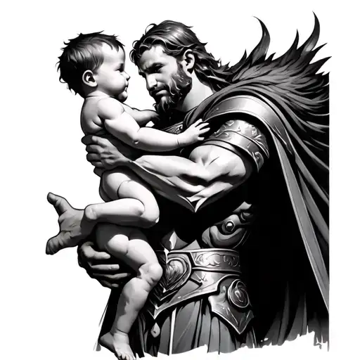 Thor God Holding Baby Boy