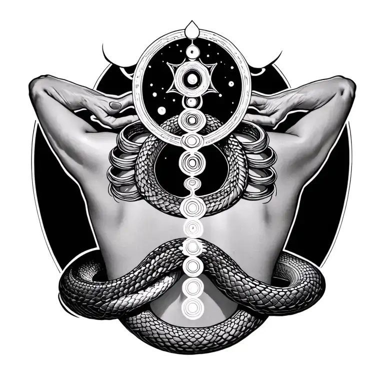Chakra On Back With Snake Intertwined