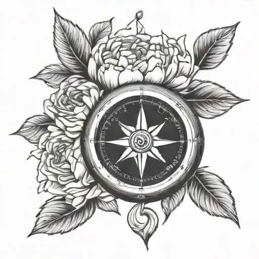 Compass With Peony Flower
