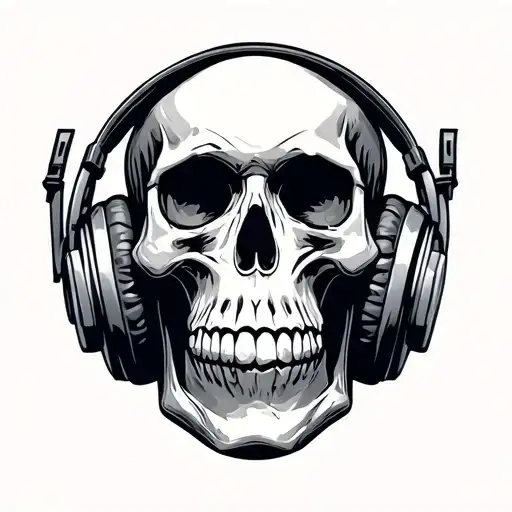 Music And Skull Wearing Headphones