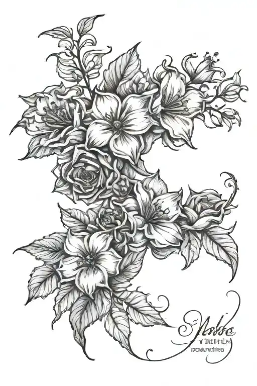 May June July September April Birth Flowers On The Same Vine Fine Line