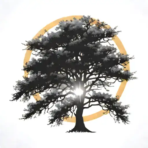 Tree With Sun Rising Behind It From Bottom