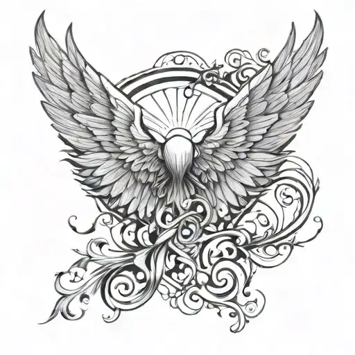 Angelic Wings Spread Wide With A Protective Symbol