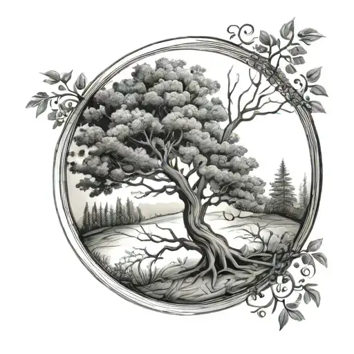 Kinght And Round Tree Growing Together