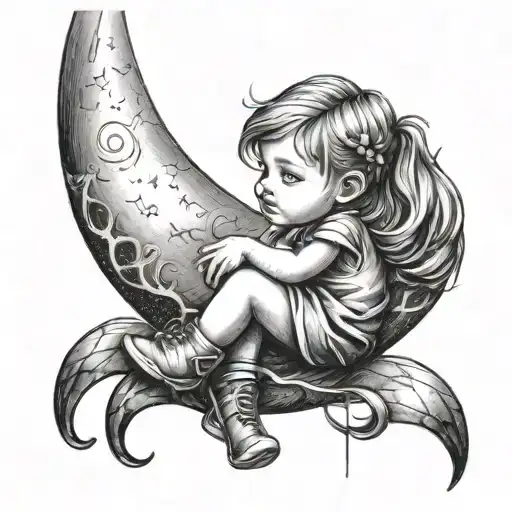 Little Girl Sitting On Crescent Moon
