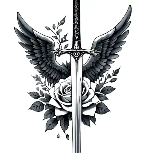 Wings And Roses With Sword