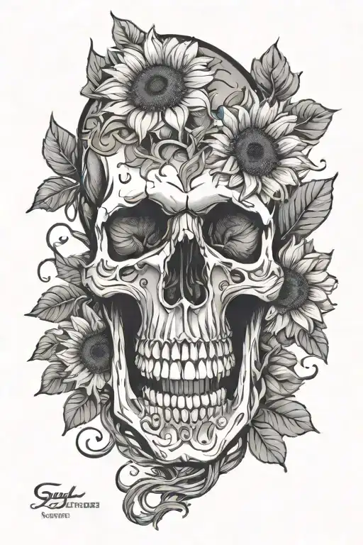 Skull And Sunflowers Vine Up Arm