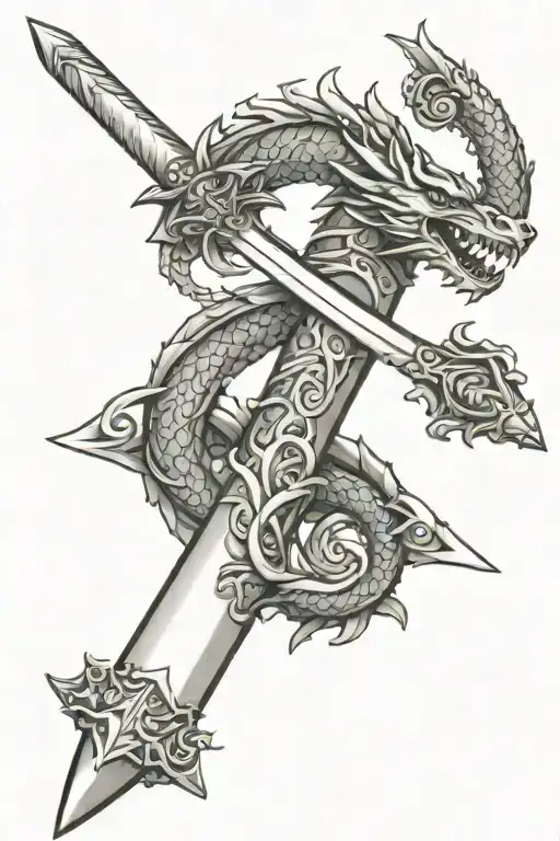 Medieval Sword With Dragon Intertwined