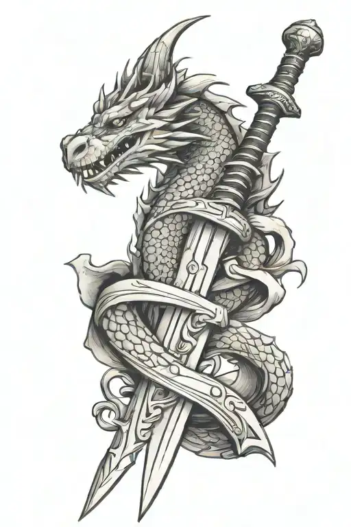 Medieval Sword With Dragon Wrapped