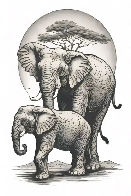 Elephant With Full Moon