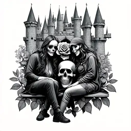 Skull Rose Castle Friends Sitting