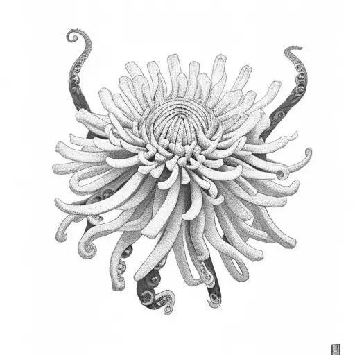 Japanese Chrysanthemums With Octopus And Ship