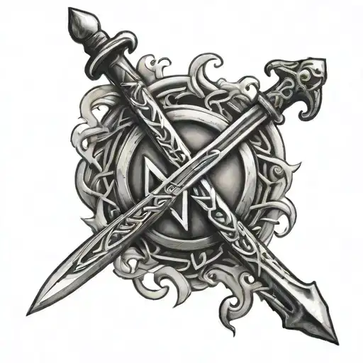 Nordic Runes In The Name Michel With Swords