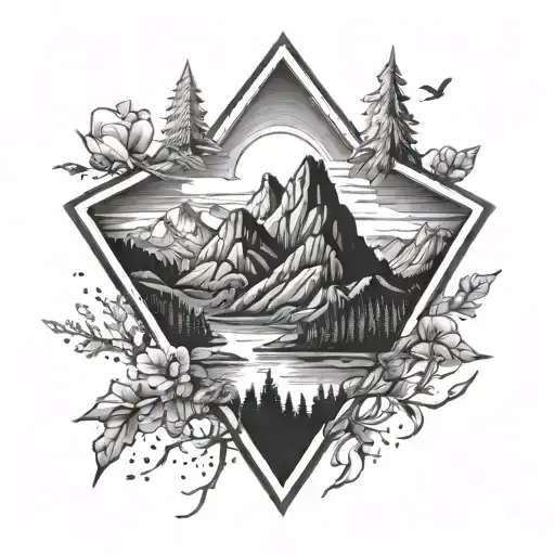 Mountain Scene Within A Diamond Shape