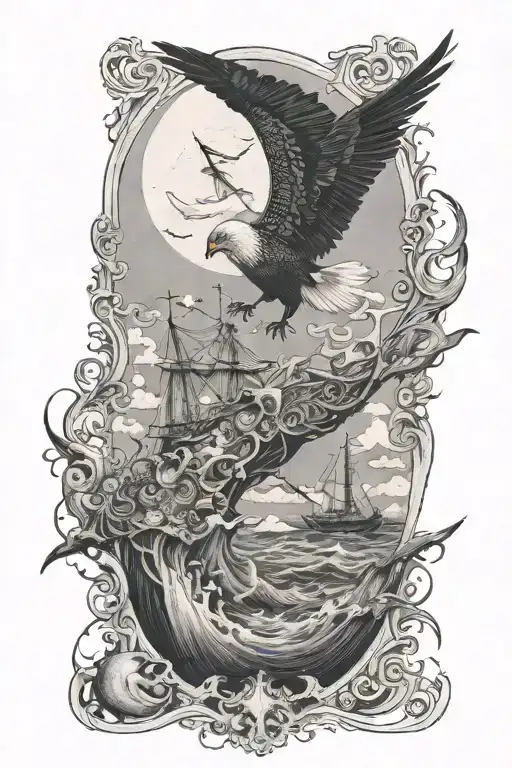 Full Back Piece Rime Of The Ancient Mariner Albatross Moon Sea