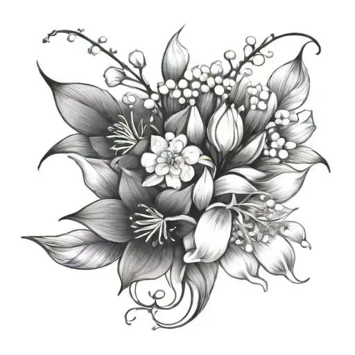 Lily Of The Valley And Chrysanthemum And Waterlilly