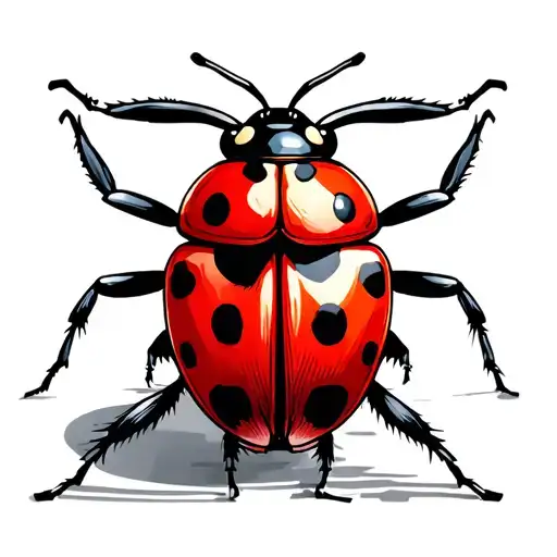 Fine Line Red Ladybug Sitting Alone