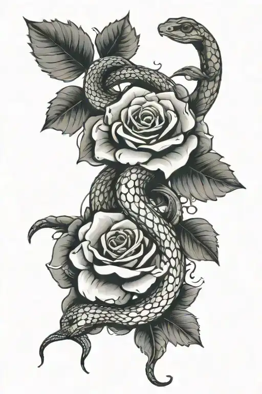 Snake And Rose Intertwined