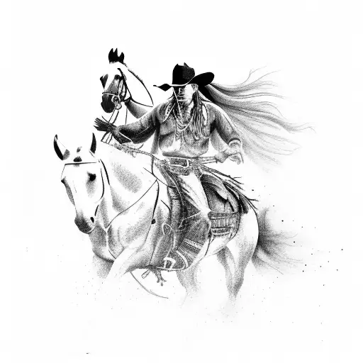 Cowboy On Horse With Shadow Of Native American On Horse