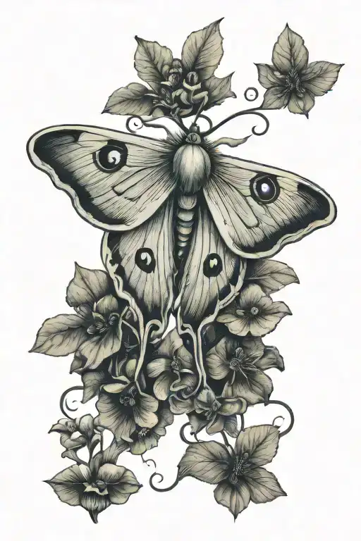 Luna Moth With Mushrooms Growing Around