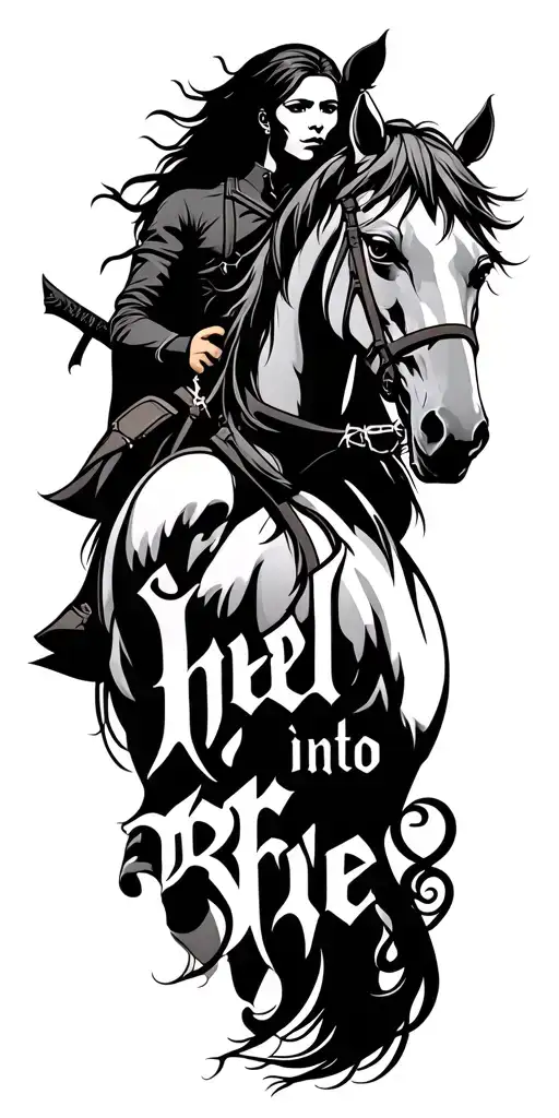 Gothic Lettering Into Hell Horse And Rider
