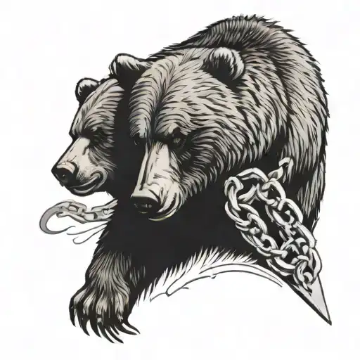 Grizzly Bear With A Chain Around Its Next That Has The Letter M In It