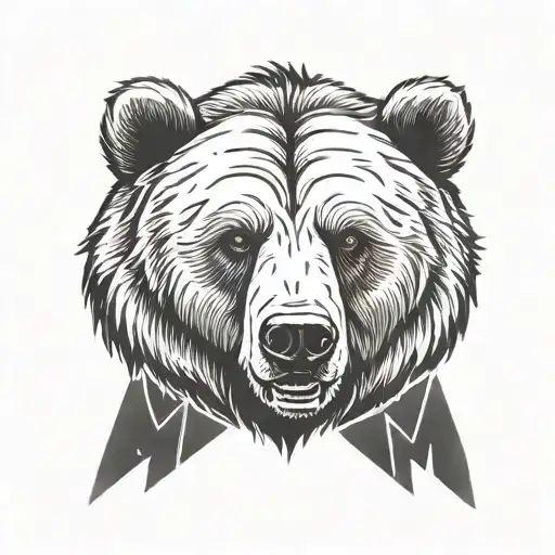 Grizzly Bear With A Neckless Around Its Neck That Has The Letter M It