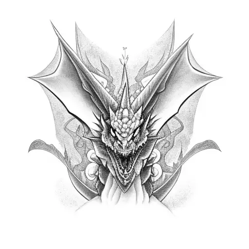 A Black-grey Tattoo Design Featuring A Dragon In A Unique Animated Style