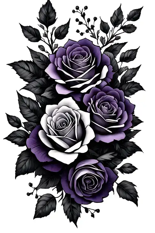 Violet And Roses Flowers Fine Line Vine Forearm