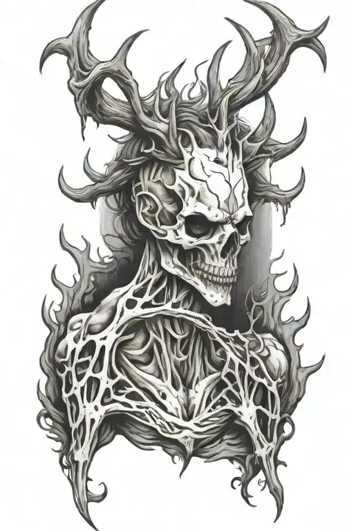 Full Sleeve Wendigo With Deer Skull