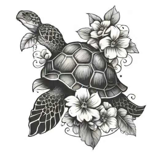 Small Turtle That Has A Test Tube On Its Back With Flowers In It