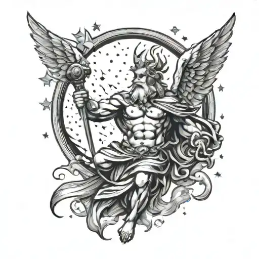 Zeus With A Eagle Flying Under A Starry Sky