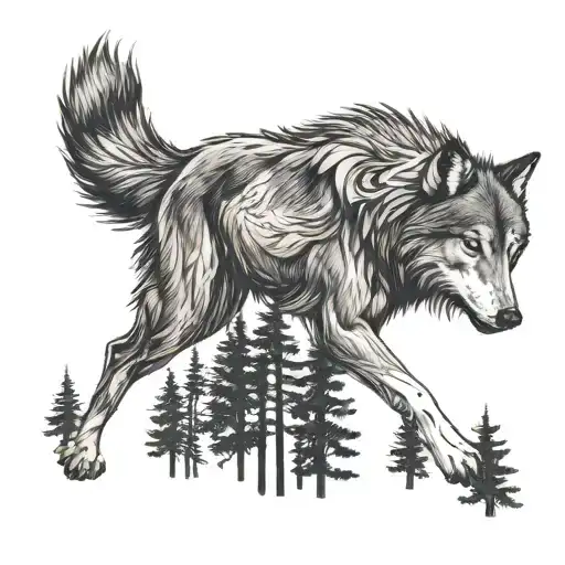 Grey Wolf And Forest