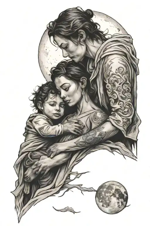 Mother And Son In The Moonlight