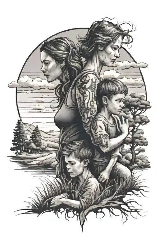 Mother And Son In A Landscape