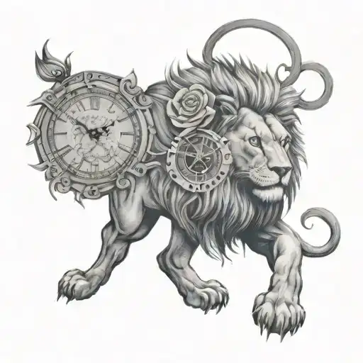 Lion With Rose And Clock