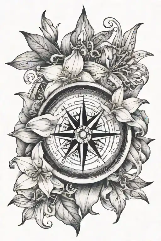 Notical Compass With Daffodils And Lilly Of The Valley